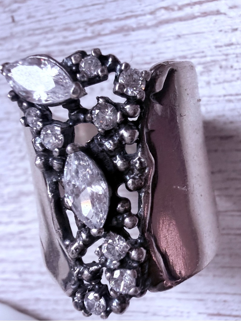 Sterling Silver Marquise & Round CZ Statement Ring